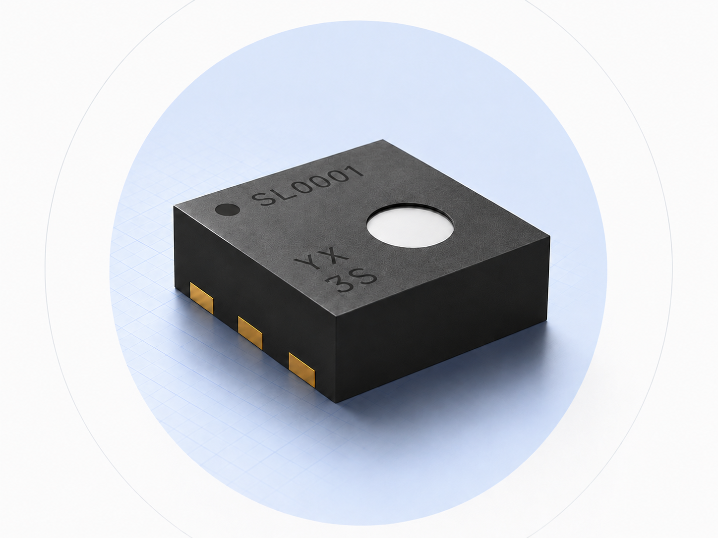 Serinus Labs gas-sensitive capacitor platform beside a semiconductor wafer